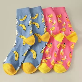 2 пары/упаковка Женские Мужские Носки Банановый Фруктовый Узор Мультяшные Смешные Носки-гольфы Хлопковые Носки для пары,Мужские Женские Чулки и Носочно-чулочные изделия EU36-42