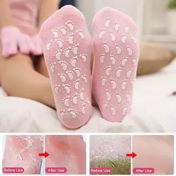 2 пары увлажняющих носков с гелевой подкладкой, наполненной эфирными маслами и витаминами, противоскользящие, эластичные, восстанавливающие, смягчающие сухие потрескавшиеся ноги, женский гель