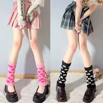 2 пары вязаных гетр с сердечками, эластичные наколенники Y2k, модные гетры для женщин, весна-осень розовый/чёрный