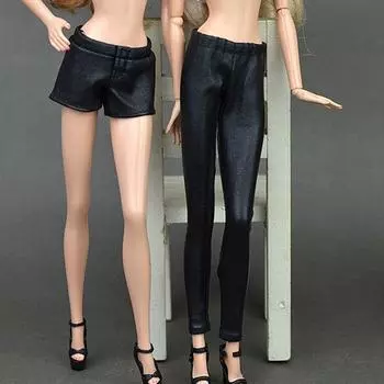 2 пары высококачественных эластичных черных кожаных брюк, брюк для куклы Барби, одежда, модный наряд для 1/6 кукол BJD, аксессуары чёрный