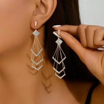 2 пары высококачественных длинных женских серег с бахромой из бриллиантов и аксессуаров для вечернего платья Gold