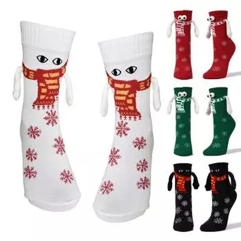 2 пары забавных магнитных носков для пар, рождественский подарок, мягкие и удобные эластичные носки с дизайном для рук и глаз чёрный