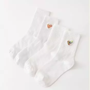 2 пары женских белых носков, хлопковые милые носки с сердечками Y2k, забавные носки в корейском стиле Kawaii One Size