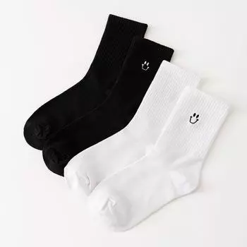 2 пары женских носков с улыбкой Y2k, черно-белые носки для девочек, хлопковые носки, забавный простой дизайн, вышивка в корейском стиле One Size