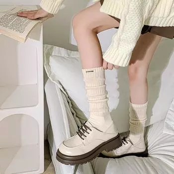 2 пары женских весенне-осенних винтажных однотонных высоких хлопковых повседневных длинных тонких носков белый