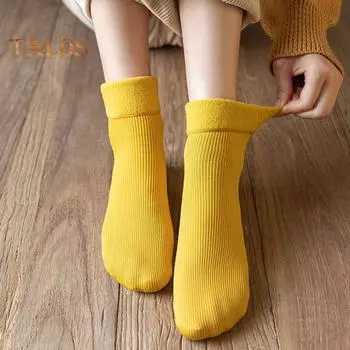 2 пары женских зимних носков средней длины, однотонные, высокоэластичные, сохраняющие тепло, легкие, удобные, теплые, повседневные, спортивные носки чёрный