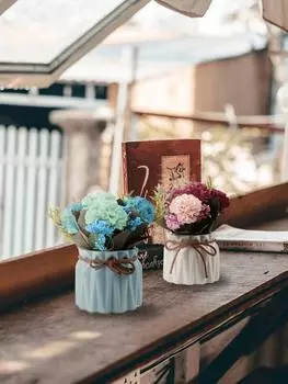 2 Pcs Artificial Peony Hydrangea Flower with Vase Flowers for Decoration for Dining Room Coffee Table Decor Dining Table Centerpiece светло-синий