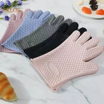 2 Pcs Baking Glove Soft Anti-skid Thickening Practical Kitchen Heat Insulation Microwave Gloves Daily Use серый