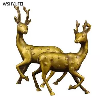2 pcs brass Sculpture of sika deer living room home decor Housewarming gift Feng Shui Accessories animal model Attract wealth