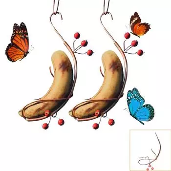 2 Pcs Butterfly Banana Feeder Butterfly Banana Hammock Feeder With Copper Wire Colored Glass Beads Banana Hammock Feeder