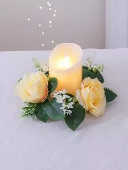 2 Pcs Candle Holder Artificial Candlestick Garland Mini Artificial Rose Flowers Wedding Decorations Candle Wreath for Pillars Artificial Flower Wreath розовый