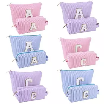 2 Pcs Chenille Letter Striped Cosmetic Bag Cute Cosmetic Organizer Case Skin Care Bag Graduation Gifts Birthday Gifts for Girls Rose A