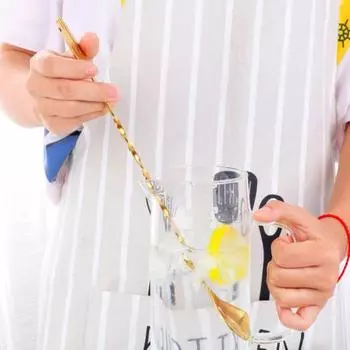 2 шт. коктейльная барная ложка для размешивания длинная ложка для смешивания двухсторонняя спиральная мешалка ложка вилка инструмент бармена для смешивания коктейлей дробление золотистый