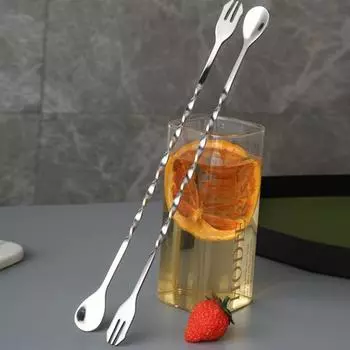 2 шт. коктейльная барная ложка для размешивания длинная ложка для смешивания двухсторонняя спиральная мешалка ложка вилка инструмент бармена для смешивания коктейлей дробление золотистый