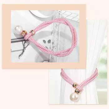 2 шт. Подхваты для штор, регулируемые, выдвижные, искусственный жемчуг, шнур, подвязка для штор без проколов серый