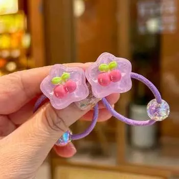 2 PCS Cute Transparent Cherry Bunny Elastic Hair Bands for Girls Children s Hair Accessories Baby Headwear Hair Ties