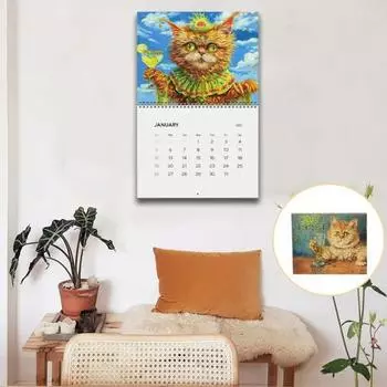 2 Pcs Drunk Cats Calendar 2025 Spiral-Bound Hanging Monthly Wall Calendar