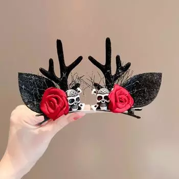 2 Pcs Fashion Halloween Funny Rose Flower Skull Mesh Barrettes Hair Clips For Women Girls Party Hair Accessories