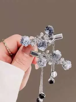 2 Pcs Fashion Ink Pearl Rose Flower Tassel Barrettes Hair Clips For Women Girls Party Hair Accessories