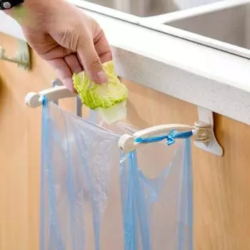 2 Pcs Foldable Trash Hanger Racks Plastic Cupboard Back Trash Bag Hook Kitchen 2pcs