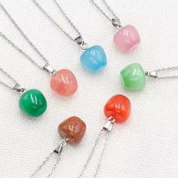 2 pcs Fruit Shape Cat s-eye Stone Pendant Small Size Pendant DIY Accessory Earrings DIY синий