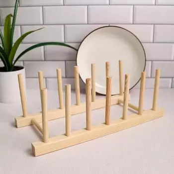 2 pcs multifunctional Plate Stand Tableware Pot Lid Holder Wood Plate Holder Drainer Stand Plate Shelf Holder Dish Drainer Rack