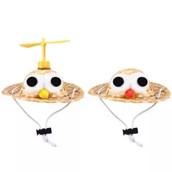 2 Pcs Pet Braided Straw Hat Funny Hats Lovely Costume Adornments Hand-woven Delicate Exquisite