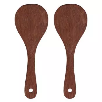 2 Pcs Rice Paddle Natural Wooden Rice Cooker Spatula Kitchen Cooking Spoons for Mixing and Serving L