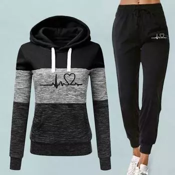 Комплект из 2 предметов: брюки с капюшоном, осенне-зимний, с принтом, цветными блоками, накладными карманами, эластичным поясом и завязками на резинке 3XL белый