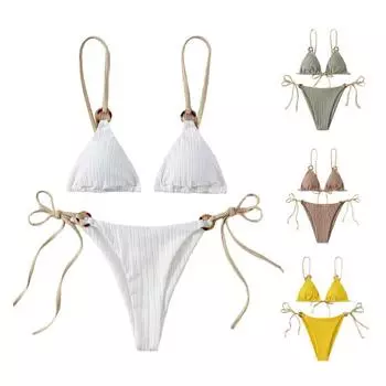 2 шт./компл. летний комплект бикини с однотонным ремешком и обручем цвета спагетти классический женский купальник S серый