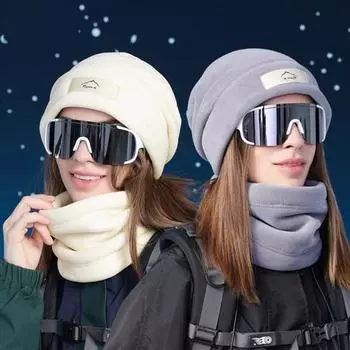 2 Pcs/Set Unisex Winter Scarf Hat Set Thick Knitted Warm Anti-slip Elastic Ear Protecting Windproof Cap Winter Cycling Skiing Neck Warmer Cap Set темно-синий