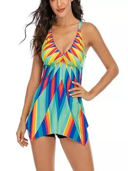 2 Pcs/set Women Bikini Set Sexy Deep V-neck Backless Solid Swimsuit High Waist Split Bathing Suit Ladies Beach XS разноцветный