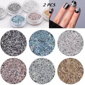 2 шт. блестящие пудры для ногтей, модные мраморные пигменты, пылевые украшения для ногтей 1