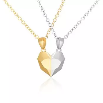 2 Pcs Simple Trendy Magnetic Couple Necklace Friendship Heart Pendant Necklace For Men Women Valentine Day Gift Jewelry