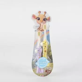2 Pcs Soft Bristles Kids Toothbrushes Giraffe Shaped Child Cartoon Toothbrush For Kids 3-6-12