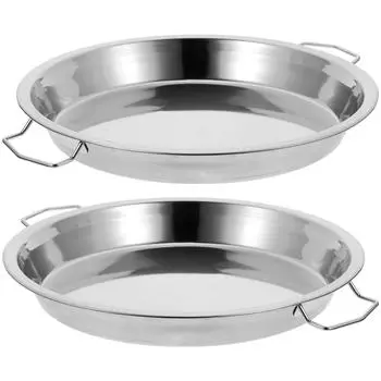 2 Pcs Stainless Steel Steaming Plate with Handle High Temperature Resistant Kitchen Dish Set Ideal for Party for Christmas серебряный