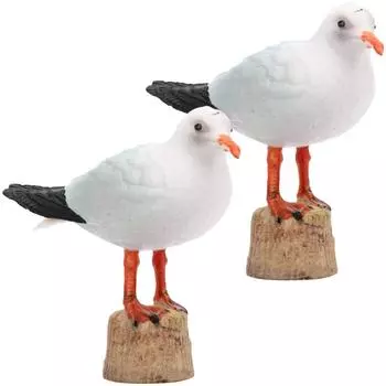 2 Pcs Unique Nautical Seagull Statue Miniature Simulation Seagull Sculpture Desktop 2Pcs