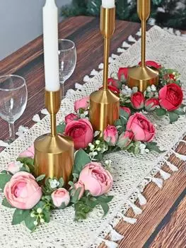 2 шт. венки из искусственных цветов ко Дню святого Валентина, кольца для свечей, венок, кольцо для свечей, цветочная гирлянда, украшение для стола, украшение для свадьбы, дома, фермы горячий розовый