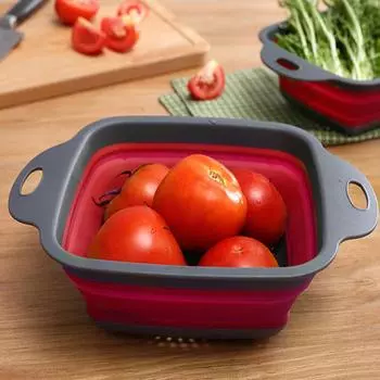 2 Pcs Wash Basin Sink Collapsible Drainer Basket Fruits Household Baskets Food Strainers 29X22CM