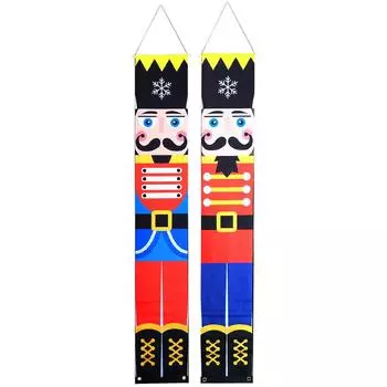 2 Pcs Xmas Soldier Model Banner Christmas Front Door Banner Xmas Decoration SN9F