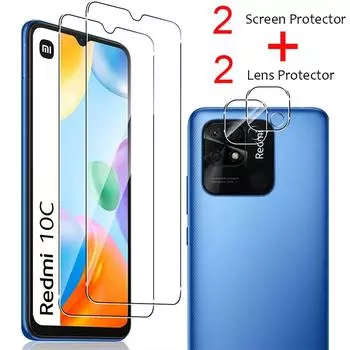 2 передних экрана + 2 объектива камеры = 4 шт./лот Защитная пленка из закаленного стекла для XiaoMi RedMi 10C 10A 10S 11S Полная защитная пленка RedMi 10C чистый