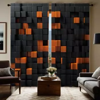 2-piece HD digital black tie solid wood Mosaic curtain home decoration style decoration living room bedroom through rod curtain W52H63inchW132H160cm