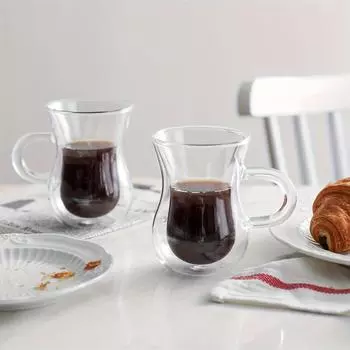 Набор из 2 предметов (12oz) Двойная стеклянная кофейная кружка, чашка для чая, изолированная чашка для воды, кофе и молока, товары для домашней кухни, ресторанные принадлежности