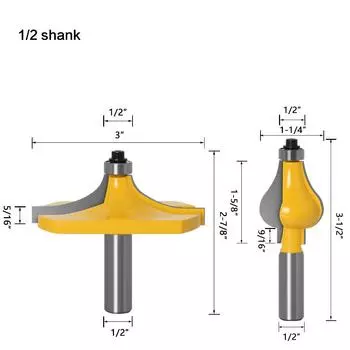 2-Piece set, armrest cutter, line cutter, woodworking milling cutter, high-grade armrest line cutter, gong milling cutter, engraving cutter 2-piece set of stair handrails 1/2 handle