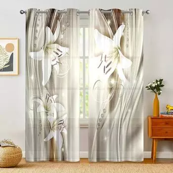 2-piece set, floral retro pattern curtains - easy to hang - living room, bedroom, home decoration W150CM H166CM&Grommet Top