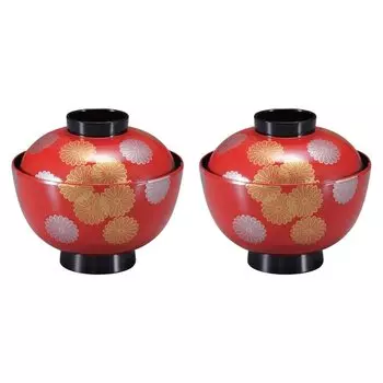 2 piece set Japanese Echizen bowl stuffed with red chrysanthemum J-kitchens (pair bowl)