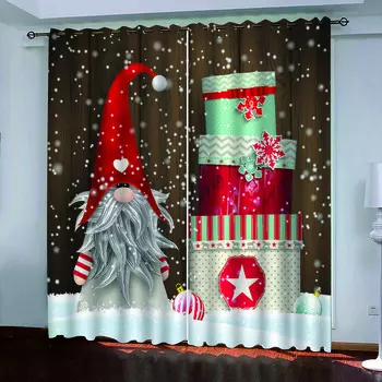 2 piece set of Red Christmas Outfit Santa Curtain - Digital print - Polyester - perfect for living room, kitchen, bedroom 50W130H(CM)2PCS&Hook