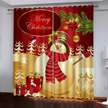 2 piece set of Red Christmas Outfit Santa Curtain - Digital print - Polyester - perfect for living room, kitchen, bedroom 50W130H(CM)2PCS&Hook