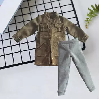 2 предмета Мужской тренч и брюки 1/12, Костюм ручной работы для 6-дюймовых фигурок