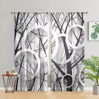 2 pieces, abstract circular tree shadow curtains - semi transparent - suitable for living room, bedroom, kitchen, home decoratio W150CM H166CM&Rod pocket белый